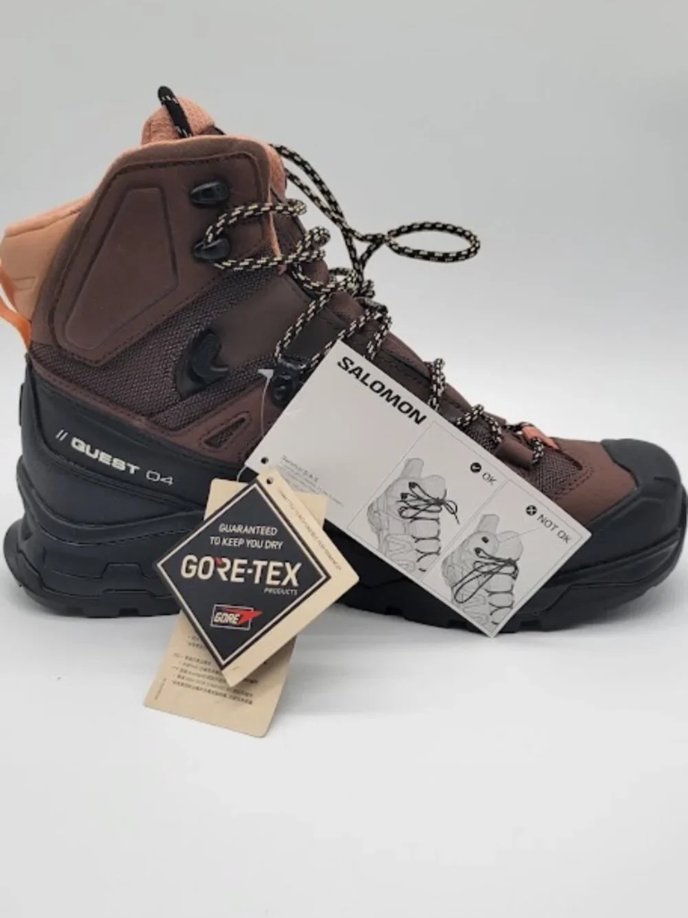 SALOMON Quest 4 GTX Women’s 8.5 Hiking Backpacking Boots Brown Black Gore-Tex